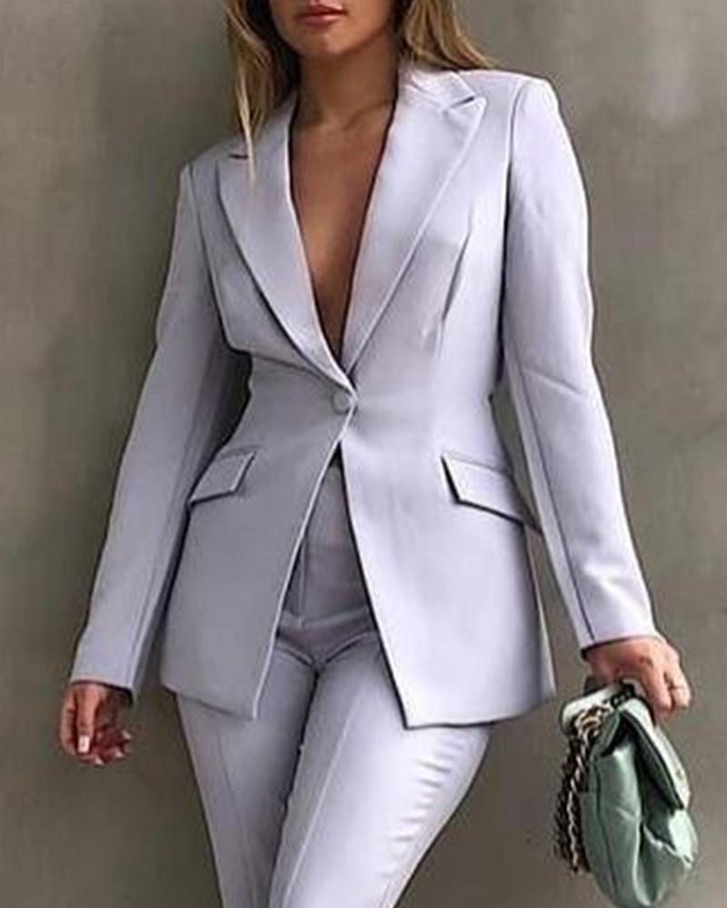 lapel collar cut-out back single button pocket blazer – Lamouren Online ...
