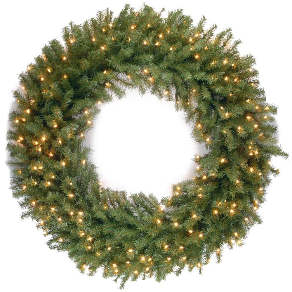 48 in. Norwood Fir Artificial Wreath with Warm White LED Lights ...