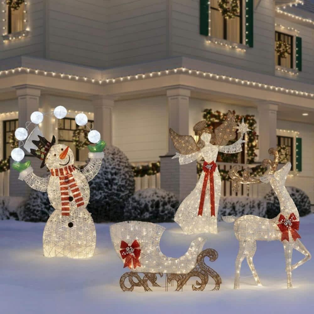 5 ft Warm White LED Reindeer with Sleigh Holiday Yard Decoration ...