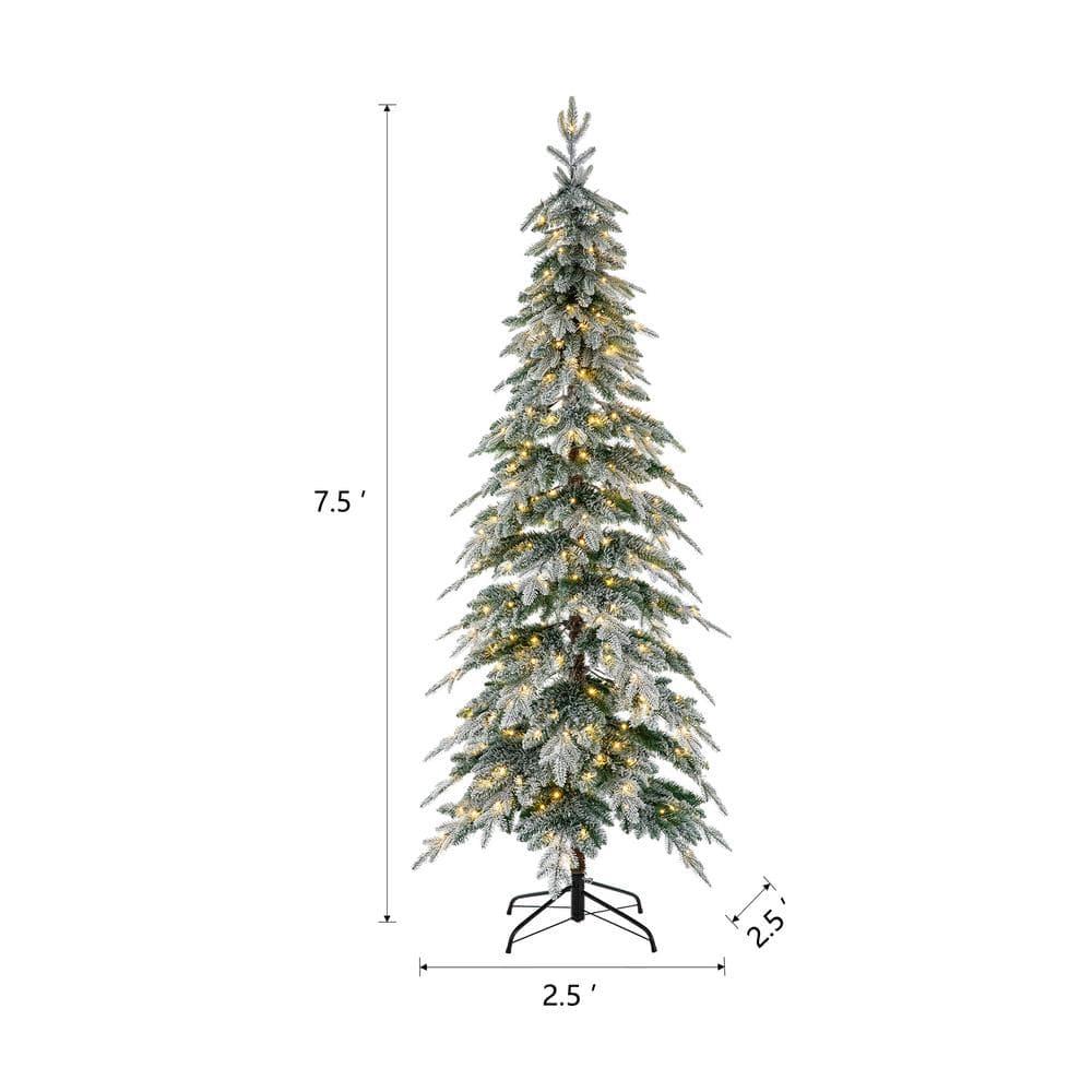 7.5 ft. Pre-Lit Flocked Pencil Spruce Artificial Christmas Tree with ...