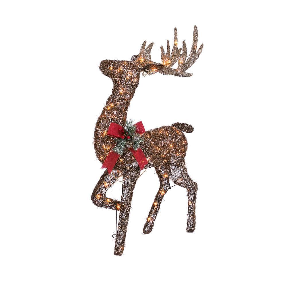 48 in. Electric Lighted Vine Standing Buck with Red Bow and Pinecone ...