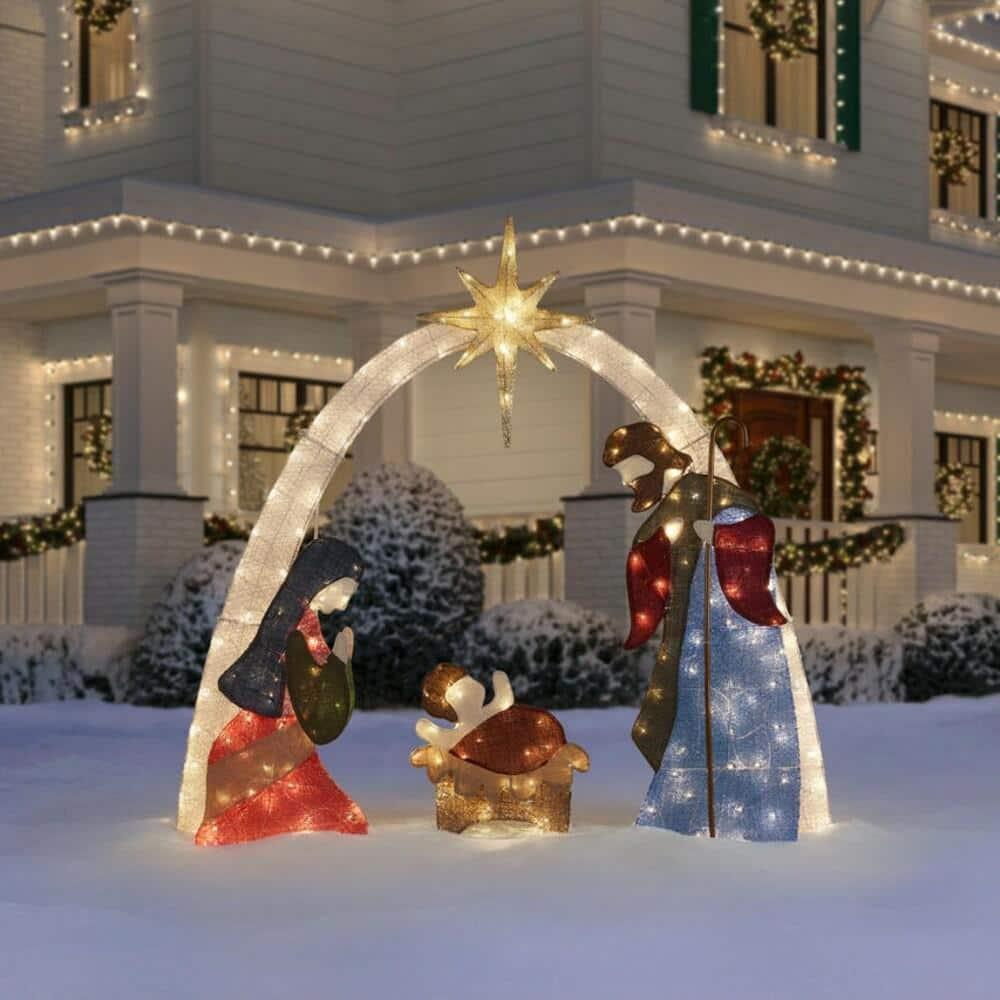 7 ft Warm White LED 2D Nativity Scene Holiday Yard Decoration ...