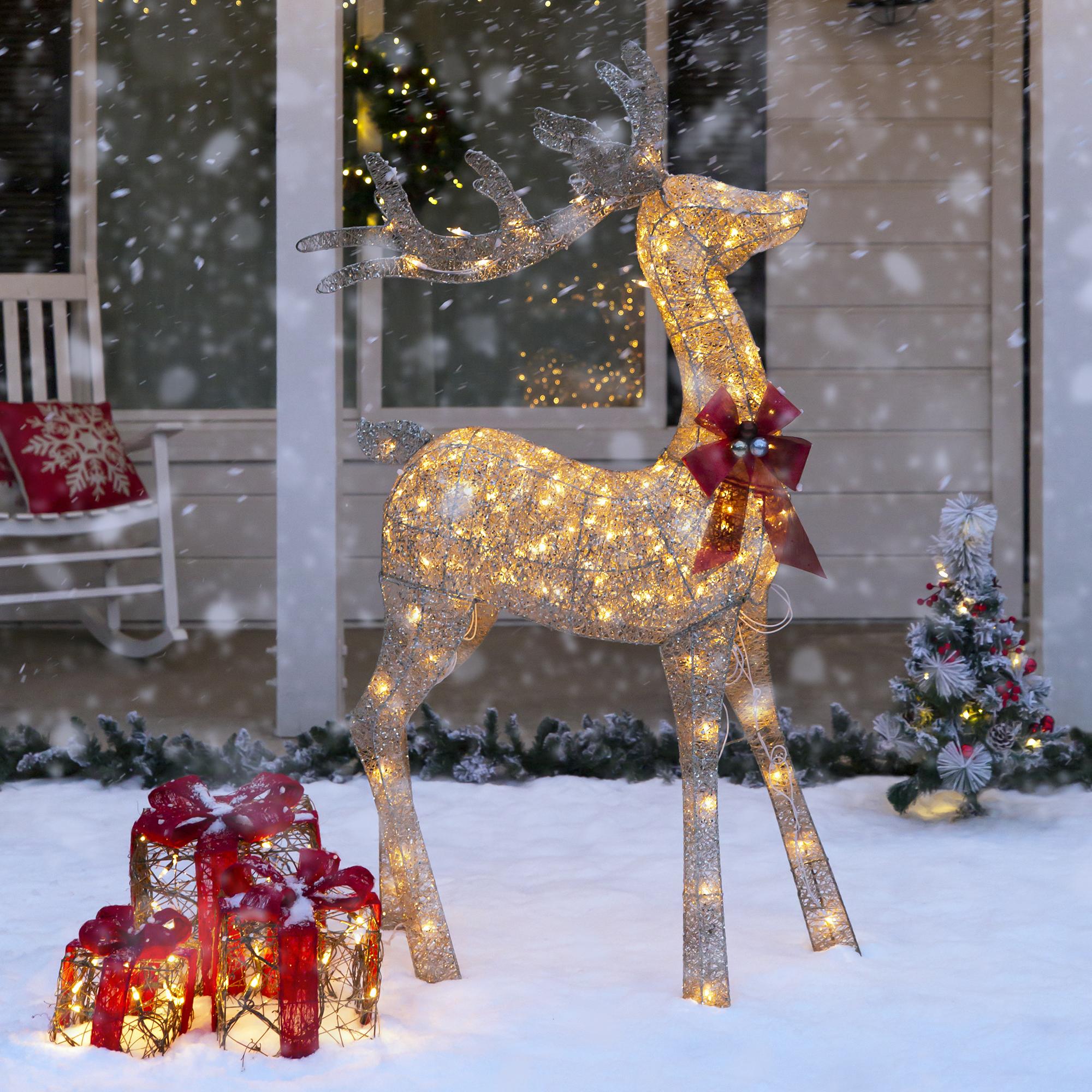 5ft Pre-Lit Reindeer Yard Christmas Decoration, Gold Holiday Deer w ...